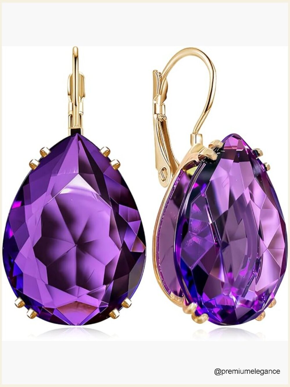 14K Gold Plated Teardrop Crystal Leverback Dangle Earrings Sparkly Rhinestone